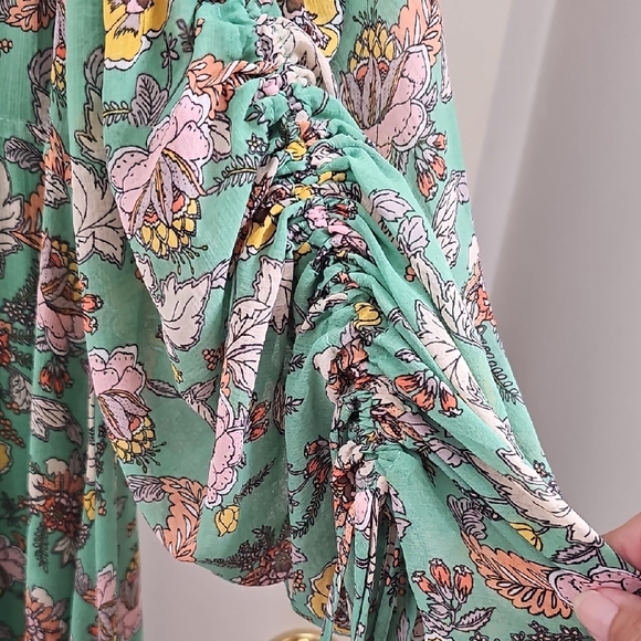 Free People Green and White Tiered Wrap Gown - Picture 4 of 5